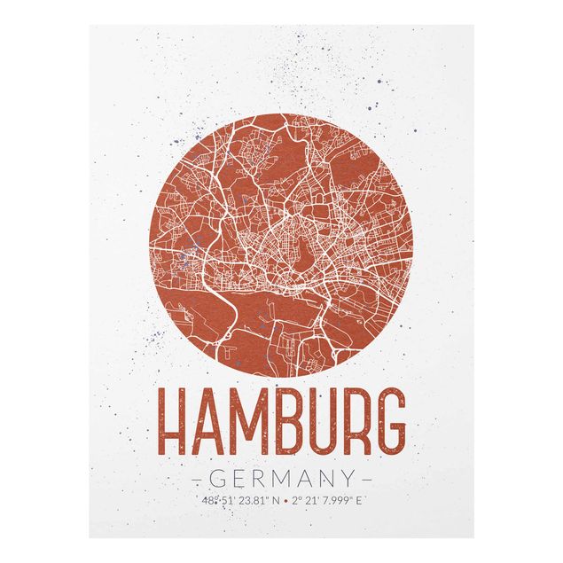 Obrazy na szkle powiedzenia Mapa miasta Hamburg - Retro