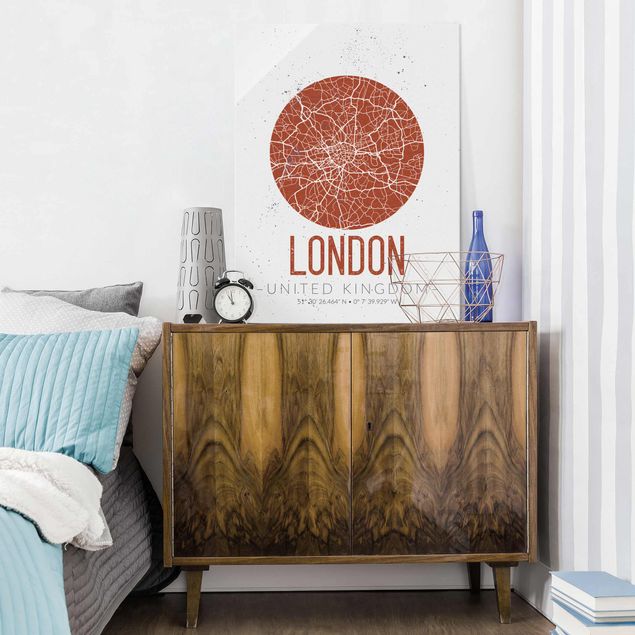 Obrazy na szkle portret Mapa miasta Londyn - Retro