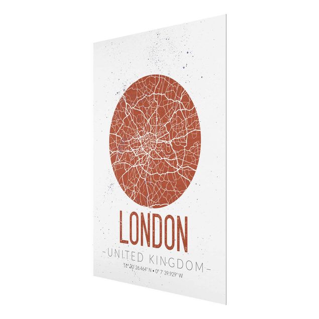 Obrazy na szkle mapy Mapa miasta Londyn - Retro