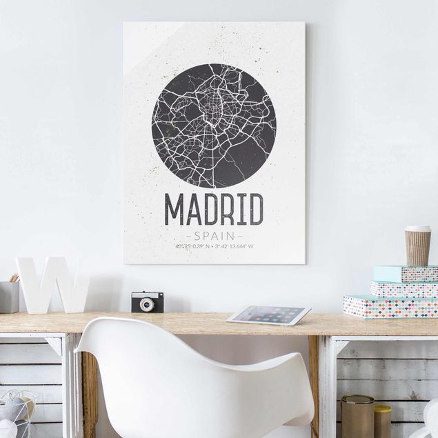 Obrazy na szkle mapy Mapa miasta Madryt - Retro