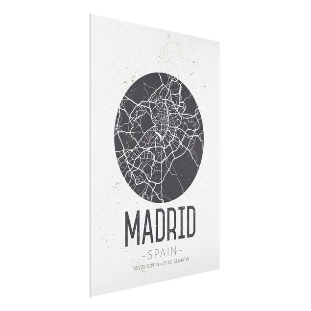 Obrazy na szkle powiedzenia Mapa miasta Madryt - Retro