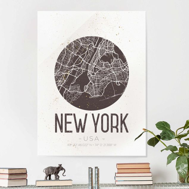 Obrazy na szkle Nowy Jork Mapa miasta Nowy Jork - Retro