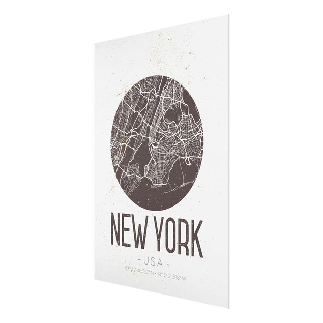 Obrazy na szkle mapy Mapa miasta Nowy Jork - Retro