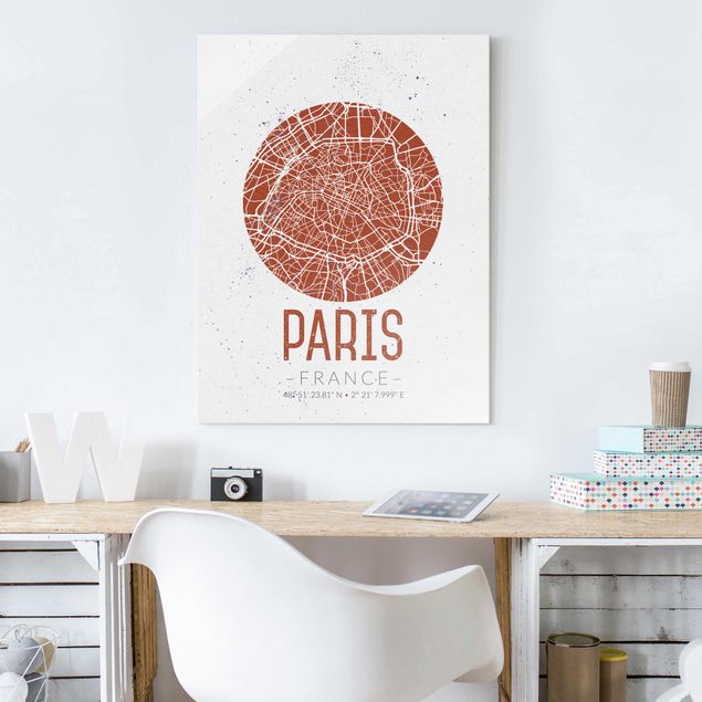 Obrazy na szkle Paryż Mapa miasta Paryż - Retro