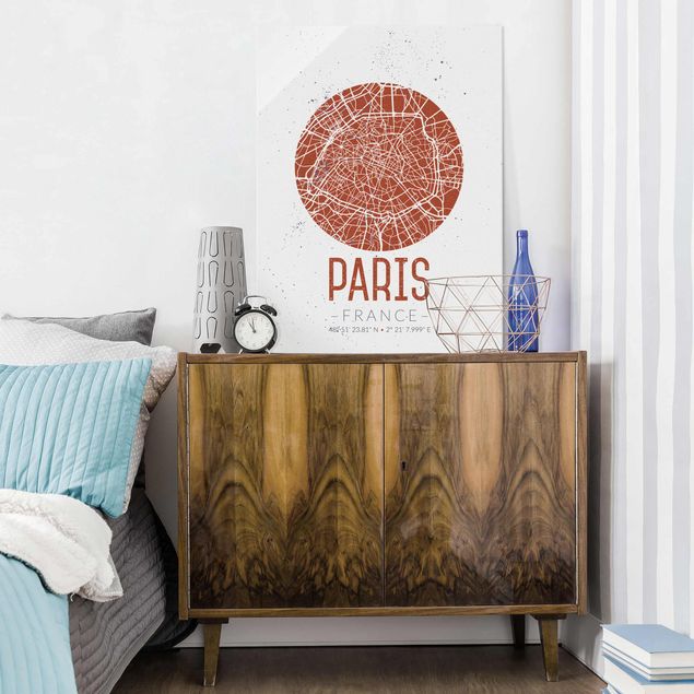 Obrazy na szkle portret Mapa miasta Paryż - Retro