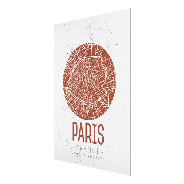 Obrazy na szkle mapy Mapa miasta Paryż - Retro