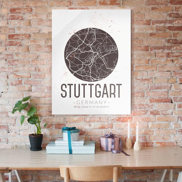 Obrazy na szkle portret Mapa miasta Stuttgart - Retro