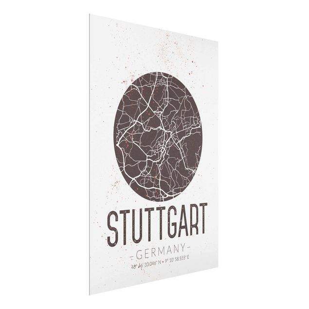 Obrazy na szkle powiedzenia Mapa miasta Stuttgart - Retro