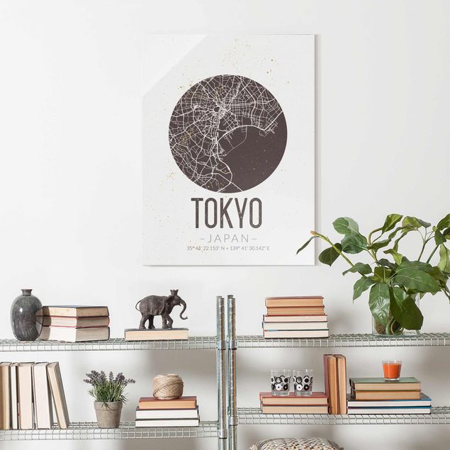 Obrazy na szkle portret Mapa miasta Tokio - Retro