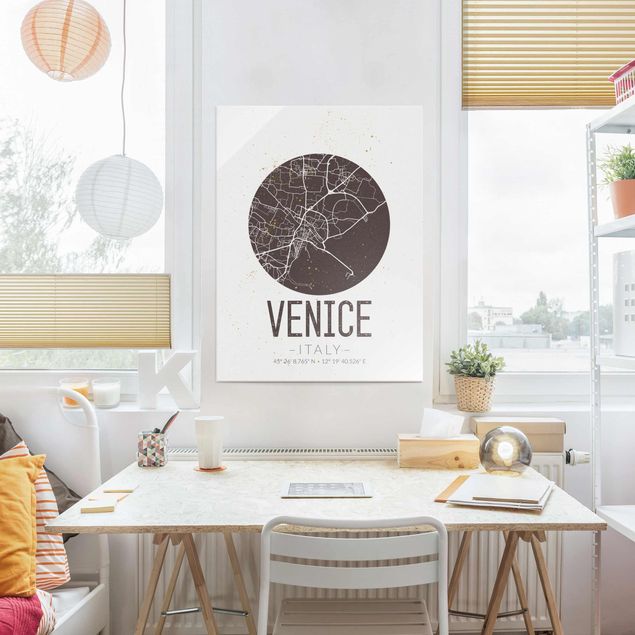 Obrazy na szkle mapy Mapa miasta Wenecja - Retro