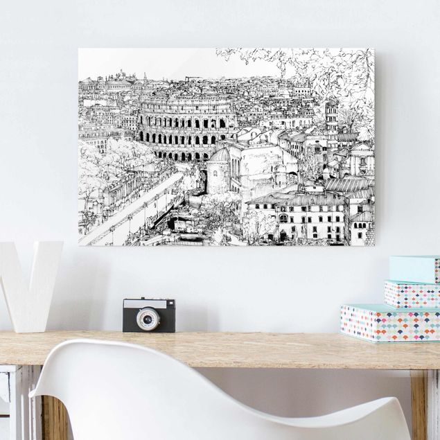 Obrazy na szkle architektura i horyzont Studium miasta - Rzym