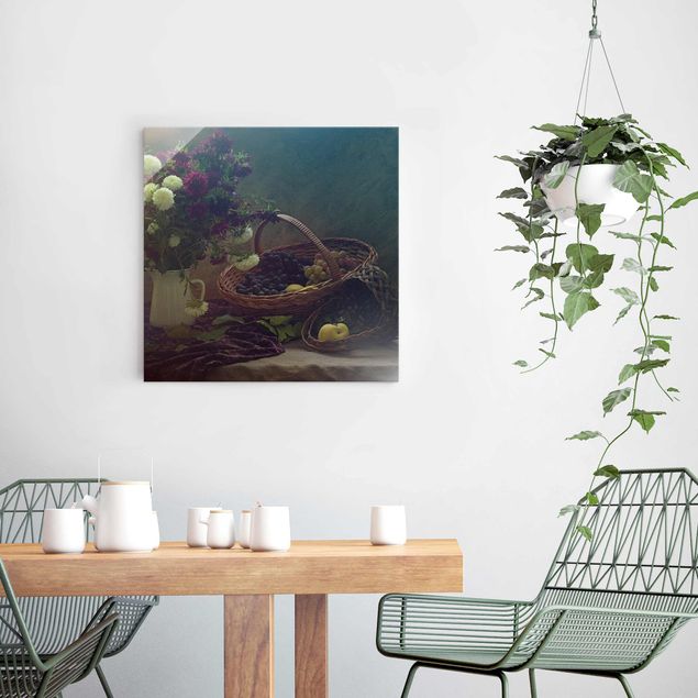 Obrazy na szkle kwadrat Martwa natura z wazonem kwiatów