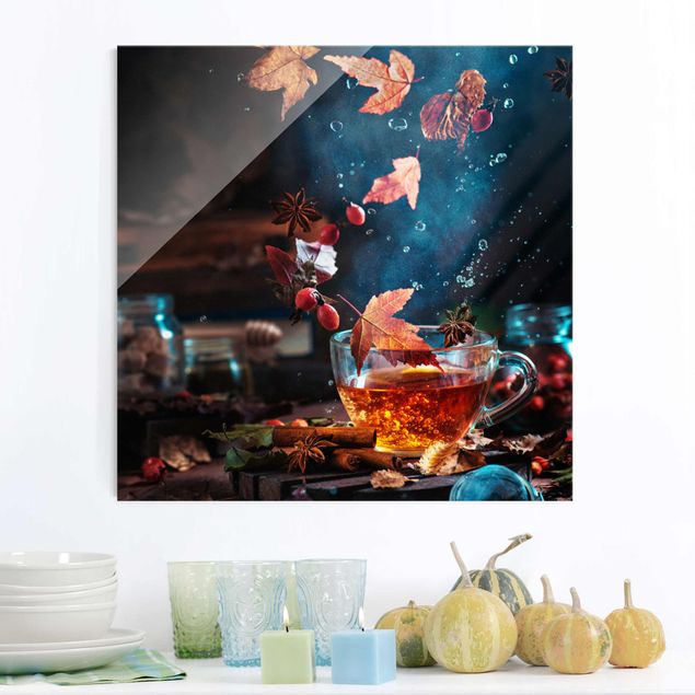 Obrazy na szkle kwadrat Jesienna filiżanka do herbaty