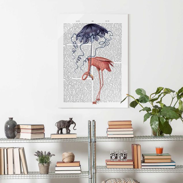 Obrazy na szkle portret Czytanie o zwierzętach - Flaming z parasolem