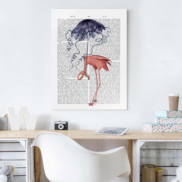 Obrazy na szkle powiedzenia Czytanie o zwierzętach - Flaming z parasolem