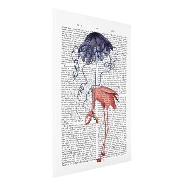 Obrazy na szkle zwierzęta Czytanie o zwierzętach - Flaming z parasolem