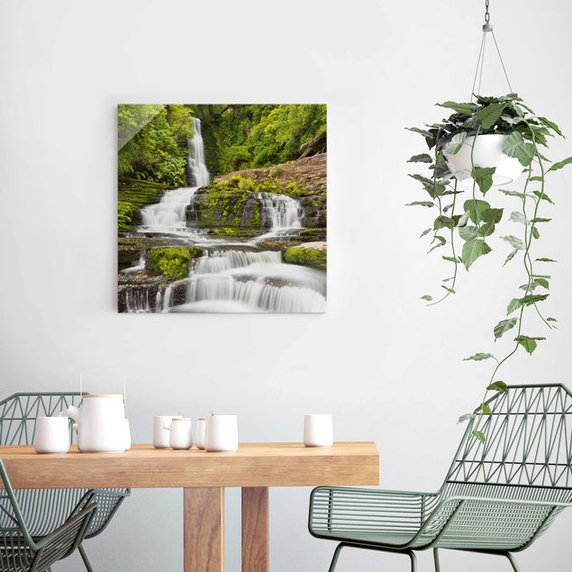 Obrazy na szkle kwadrat Wodospad Upper McLean w Nowej Zelandii