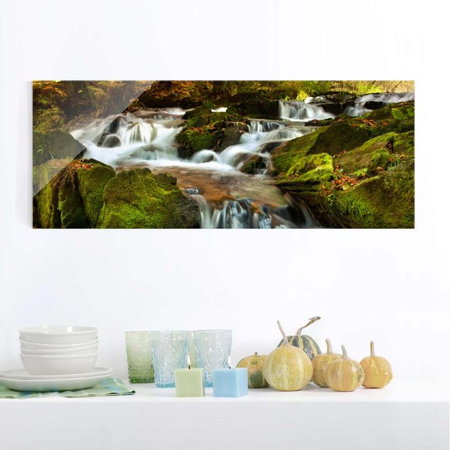 Obrazy na szkle panorama Wodospad jesienny las