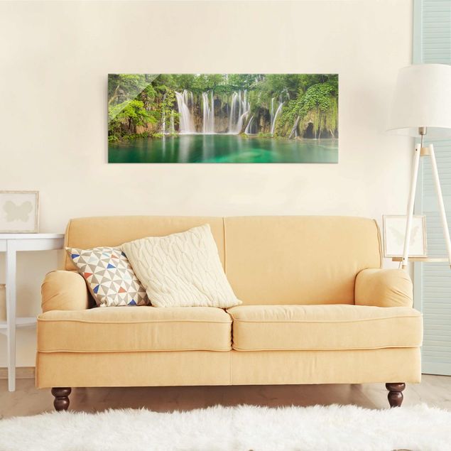 Obrazy na szkle panorama Wodospad Plitwickie Jeziora