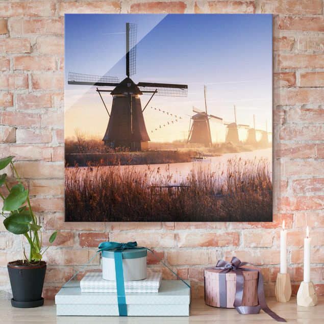 Obrazy na szkle architektura i horyzont Wiatraki w Kinderdijk