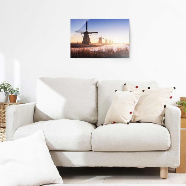 Obrazy na szkle poziomy Wiatraki w Kinderdijk