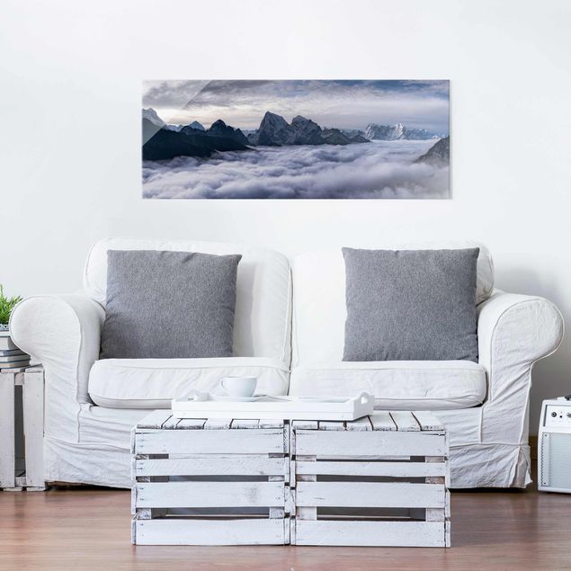 Obrazy na szkle panorama Morze chmur w Himalajach