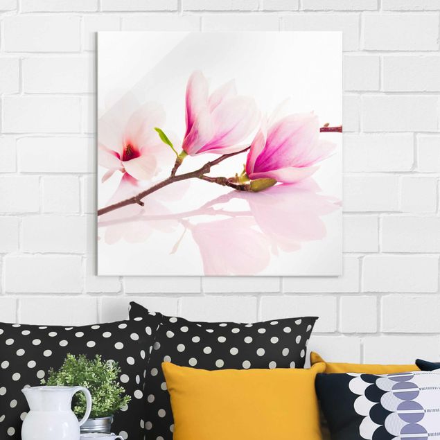 Obrazy na szkle kwadrat Gałązka magnolii delikatnej