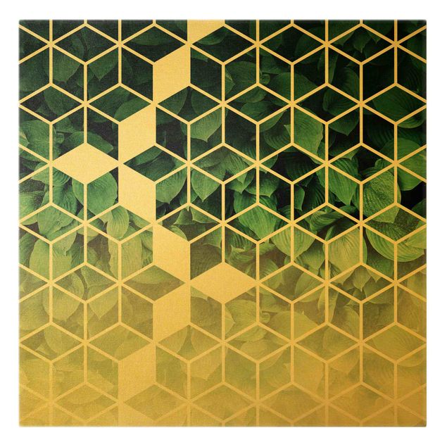 Obraz abstrakcja na płótnie Zielone liście złota geometria