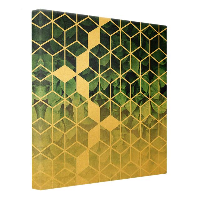 Zielony obraz Zielone liście złota geometria
