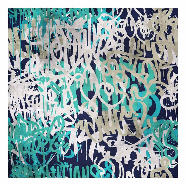 Obraz shabby chic Graffiti Art Tagged Wall Turquoise