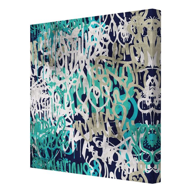 Turkusowy obraz Graffiti Art Tagged Wall Turquoise