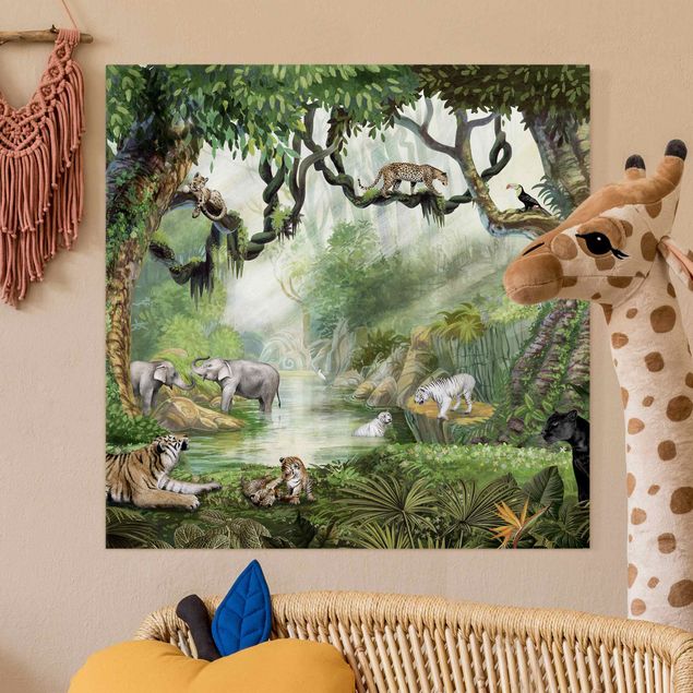 Słoń obraz Wielkie koty w oazie dżungli
