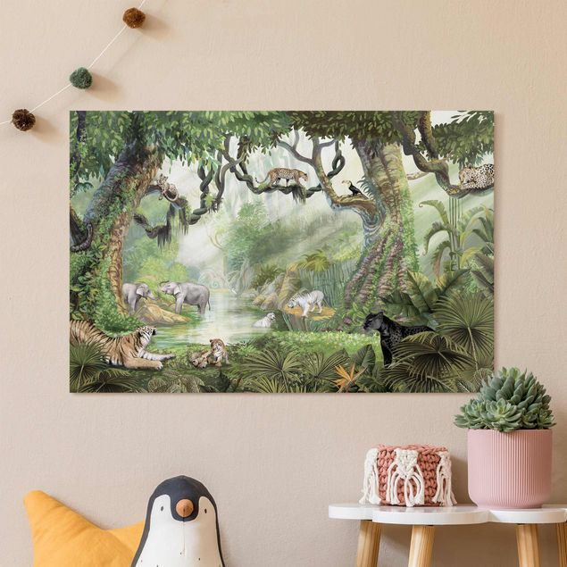 Obrazy słoń Wielkie koty w oazie dżungli