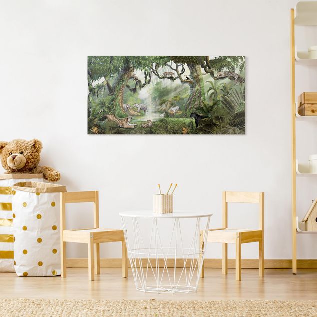 Obrazy do salonu nowoczesne Wielkie koty w oazie dżungli