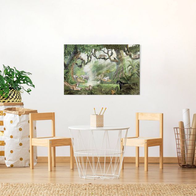 Nowoczesne obrazy do salonu Wielkie koty w oazie dżungli