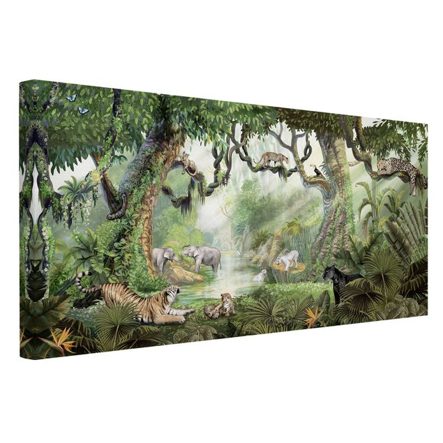 Nowoczesne obrazy Wielkie koty w oazie dżungli