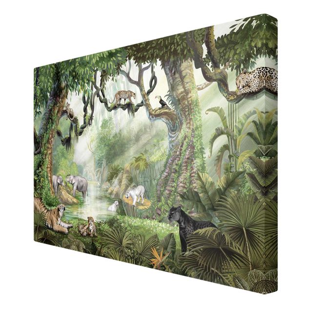 Drzewo obraz Wielkie koty w oazie dżungli