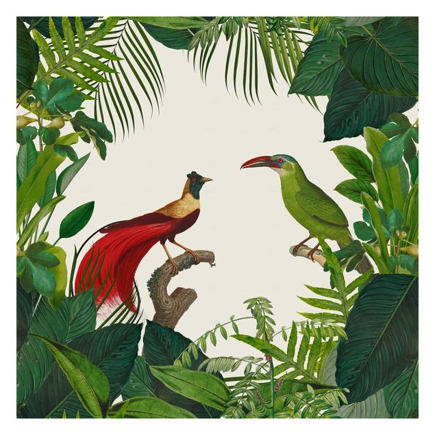 Tapety Zielony raj z tropikalnymi ptakami