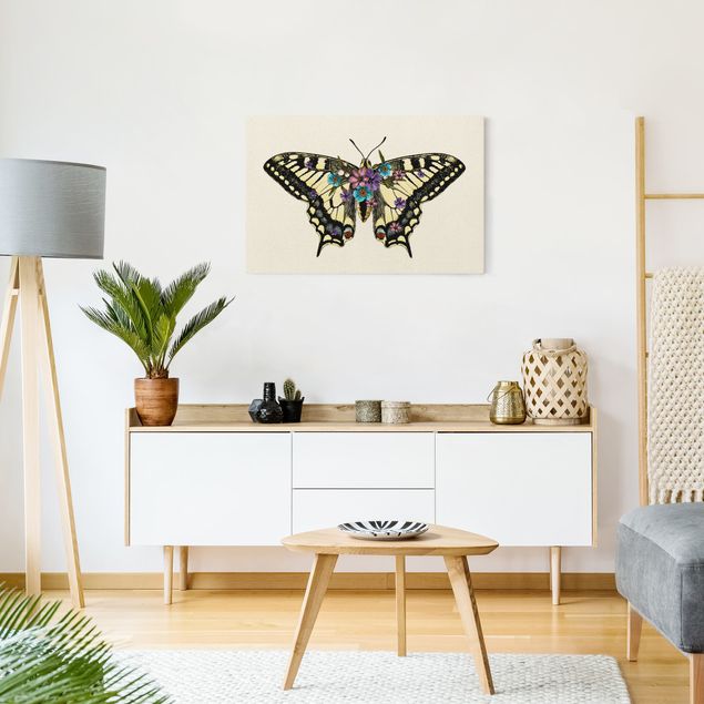 Obraz z motylem Ilustracja kwiatowego jaskółczego ogona