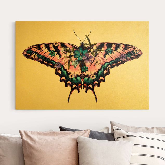 Obrazy do salonu nowoczesne Illustration Floral Tiger Swallowtail