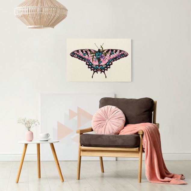 Obraz z motylem Ilustracja kwiatowa Tygrysia jaskółka