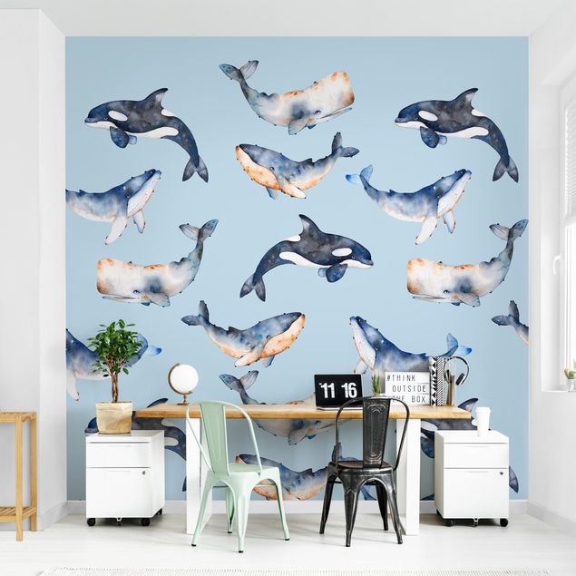 Tapety zwierzęta Ilustrowane wieloryby jako akwarela