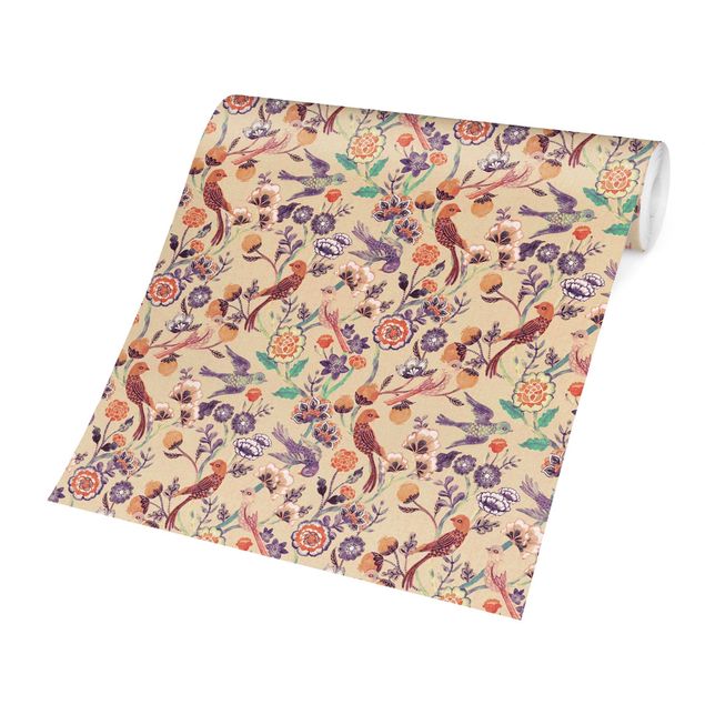 Tapety Indian Pattern Birds with Flowers Beige