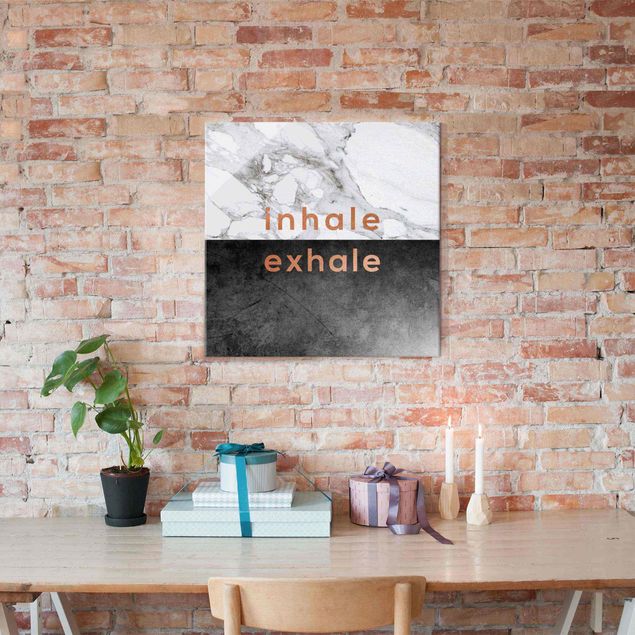 Obrazy na szkle kwadrat Inhale Exhale Miedź i marmur