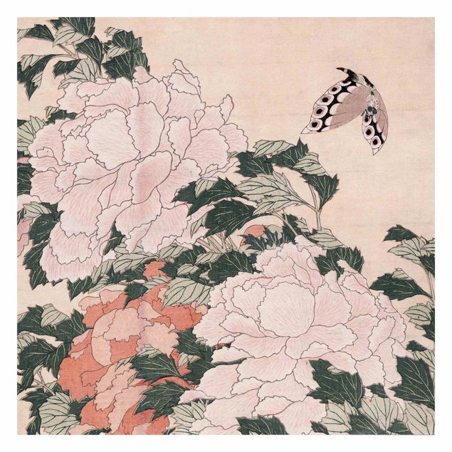 Katsushika Hokusai obrazy Katsushika Hokusai - Różowe piwonie z motylem