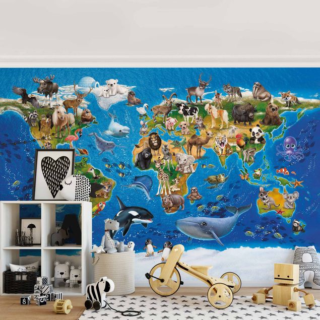 Fototapety Mapa świata ze zwierzętami