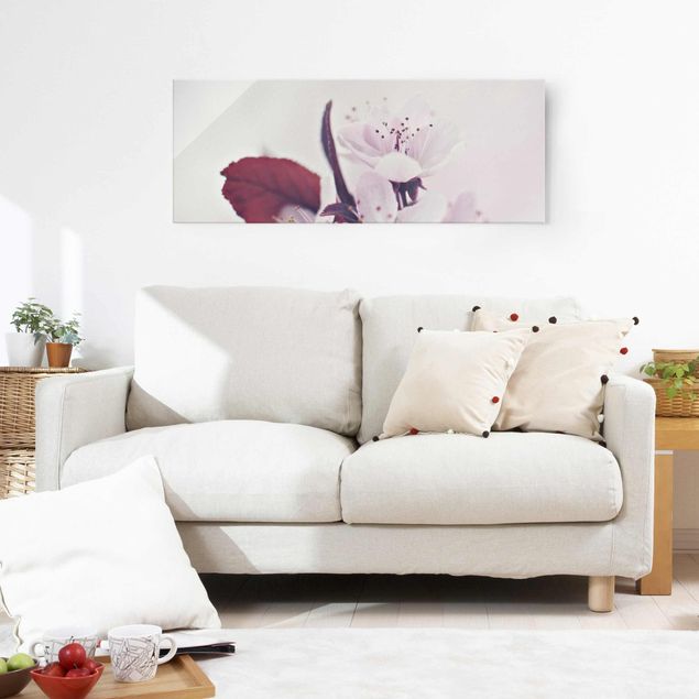 Obrazy na szkle panorama Gałązka kwiatu wiśni staroróżowa