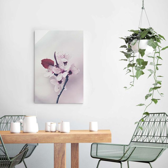 Obrazy do salonu nowoczesne Gałązka kwiatu wiśni staroróżowa