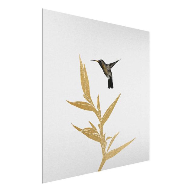 Obrazy do salonu Koliber i złoty kwiat tropikalny II