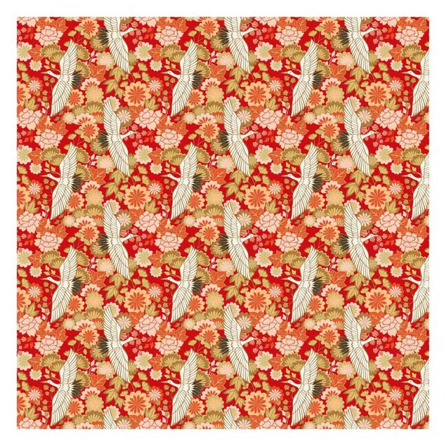 Fototapety Cranes And Chrysanthemums Red